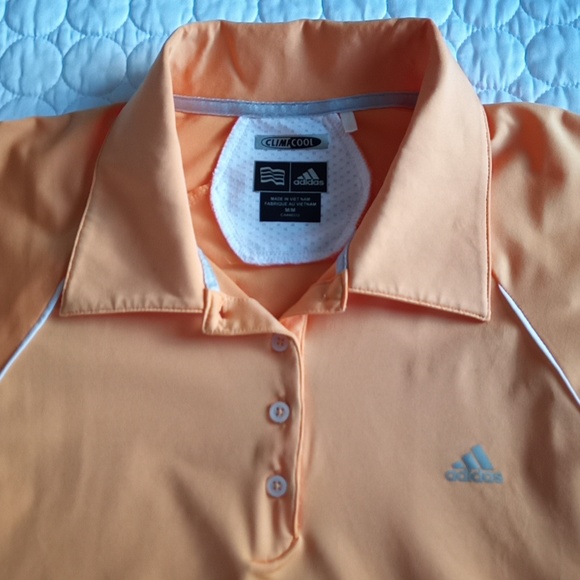 Lot of TWO Like new Adidas Golf Tennis Polo Shirts Orange Light Blue sz Med - Picture 3 of 8